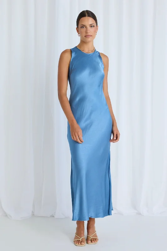 Noah Blue Satin Scoop Neck Slip Dress